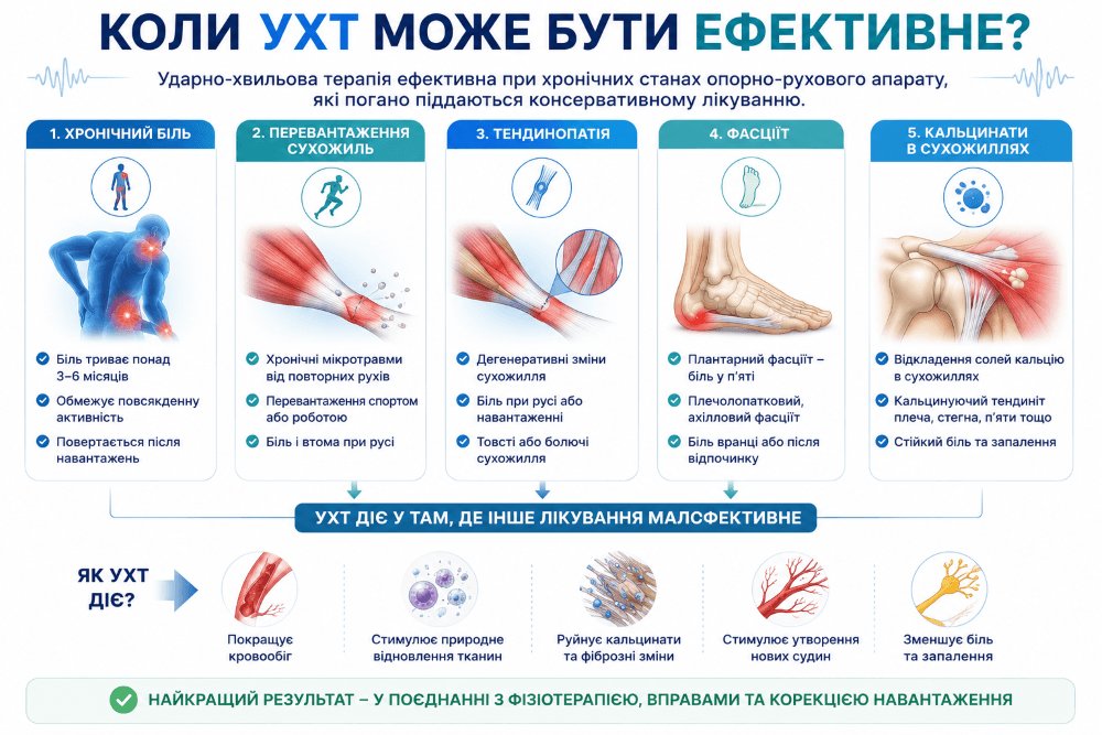 Ударно-хвильова терапія (УХТ): сучасний метод лікування болю в сухожиллях, фасціях і суглобах