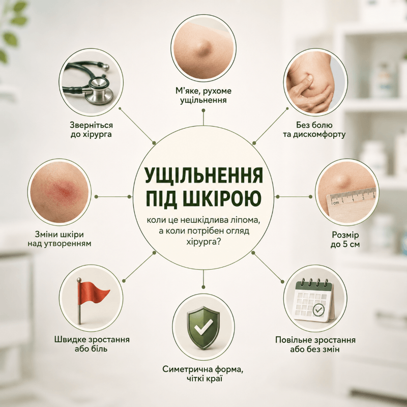 Ущільнення під шкірою: коли це нешкідлива ліпома, а коли потрібен огляд хірурга?
